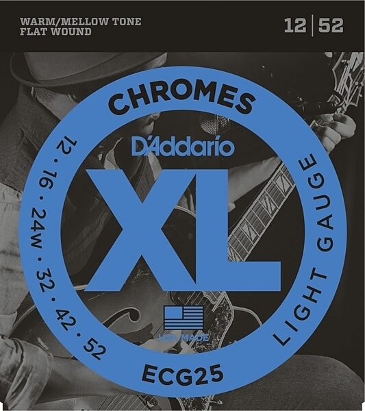 D'Addario ECG25 Chromes Flatwound Electric Guitar Strings (Light Gauge, 12-52), New, Main