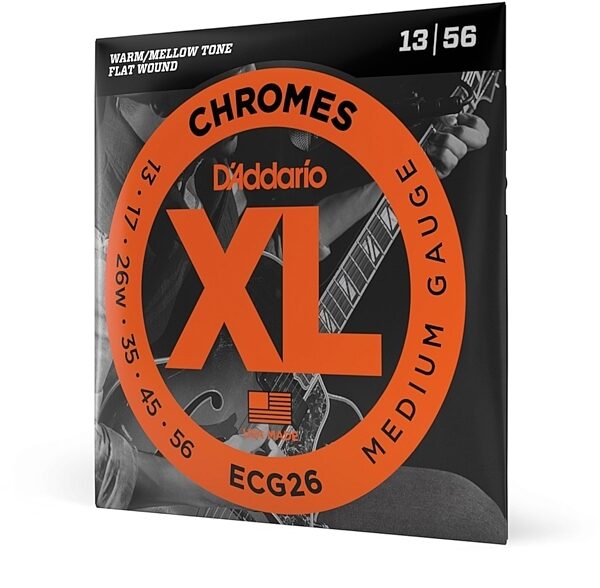 D'Addario ECG26 Chromes Flatwound Electric Guitar Strings (Medium Gauge, 13-56), New, main