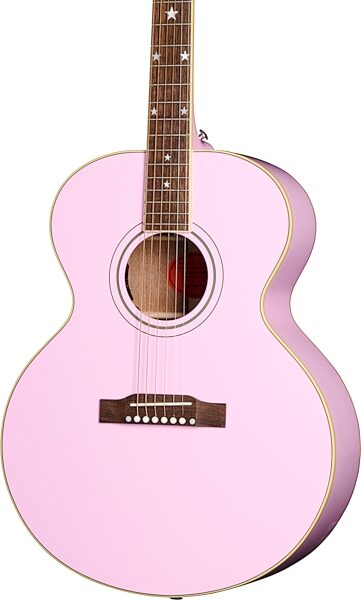 Epiphone J-180 LS Acoustic-Electric Guitar (with Case), Jumbo Pink, Action Position Back