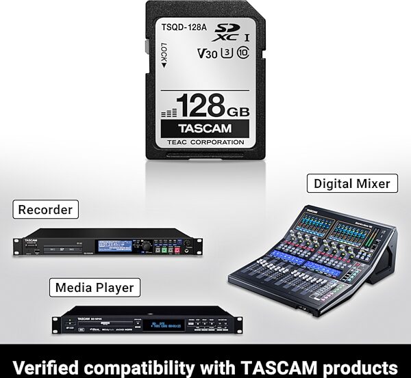 TASCAM TSQD-128A High-Performance SDXC Memory Card, 128GB, Action Position Front