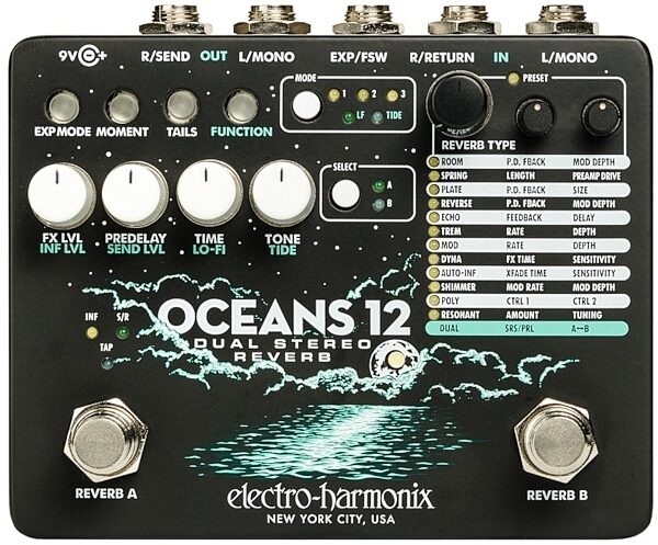 Electro-Harmonix Oceans 12 Dual-Stereo Reverb Pedal, Warehouse Resealed, Main