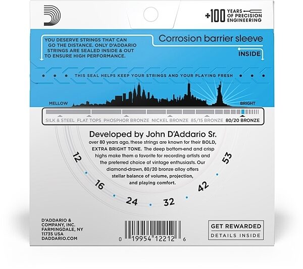 D'Addario 80/20 Bronze Acoustic Guitar Strings, Light, 12-53, EJ11, view