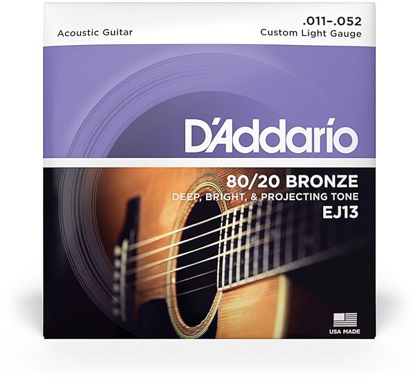 D'Addario 80/20 Bronze Acoustic Guitar Strings, Custom Light, 11-52, EJ13, view