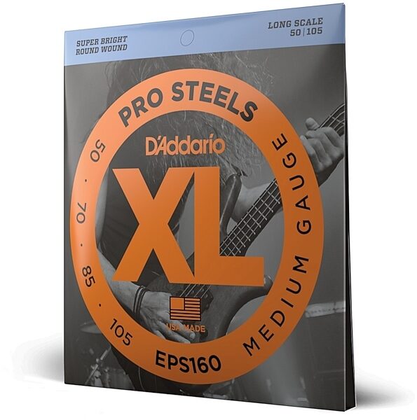 D'Addario EPS160 XL ProSteels Medium Gauge/Long Scale Bass Strings, New, main