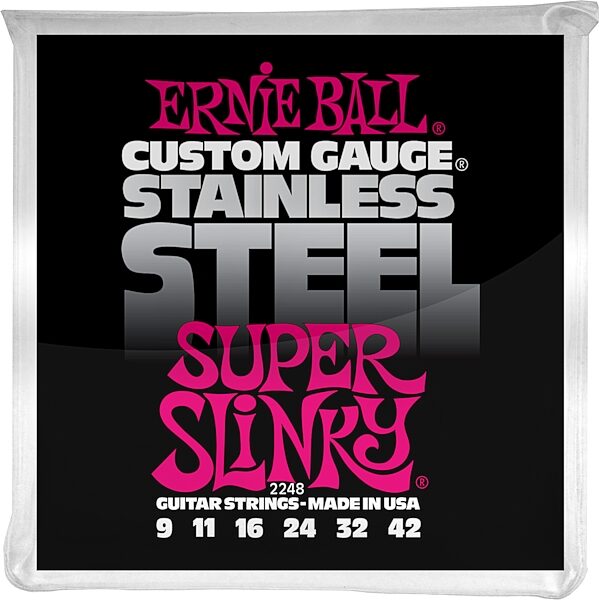Ernie Ball Super Slinky Stainless Steel Electric Guitar Strings, 09-42, 2248, Action Position Back