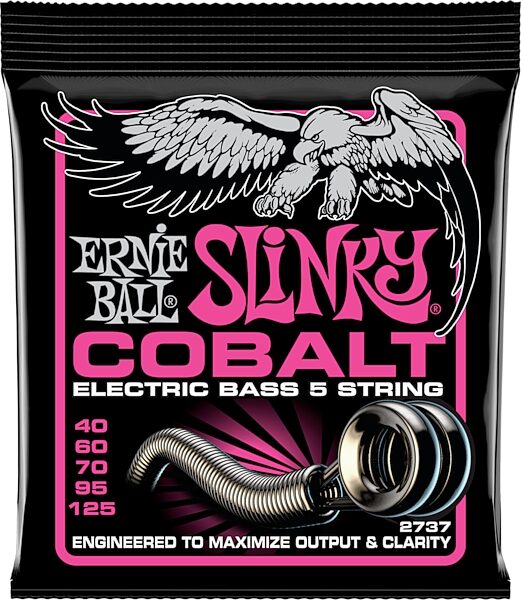 Ernie Ball Super Slinky Cobalt 5-String Bass Guitar String Set (40-125), New, Action Position Back