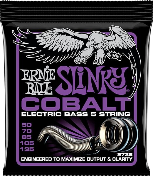 Ernie Ball Power Slinky Cobalt 5-String Bass Guitar String Set (50-135), New, Action Position Back