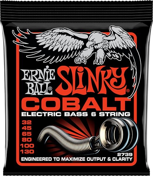 Ernie Ball Slinky Cobalt 6-String Bass Guitar String Set (32-130), New, Action Position Back