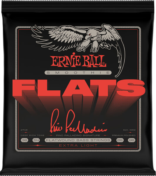 Ernie Ball Pino Palladino Smoothie Flats Electric Bass Strings, 38-98, P02748, Extra Light, Action Position Front