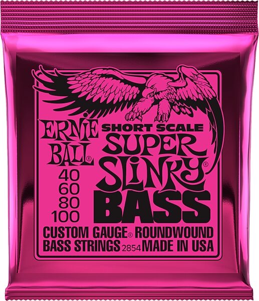 Ernie Ball Super Slinky Nickel Wound Short Scale Electric Bass Strings, 40-100, Action Position Back