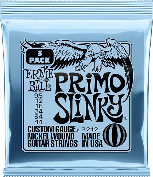 Ernie Ball 2212 Primo Slinky Electric Guitar Strings, 3-Pack, Action Position Back