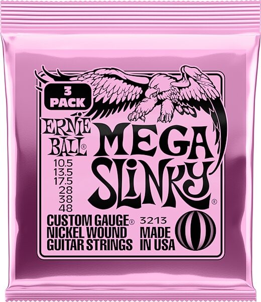 Ernie Ball 2213 Mega Slinky Electric Guitar Strings, 3-Pack, Action Position Back