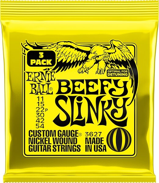 Ernie Ball Beefy Slinky Nickel Wound Electric Guitar Strings - 11-54 Gauge, 3-Pack, Action Position Back