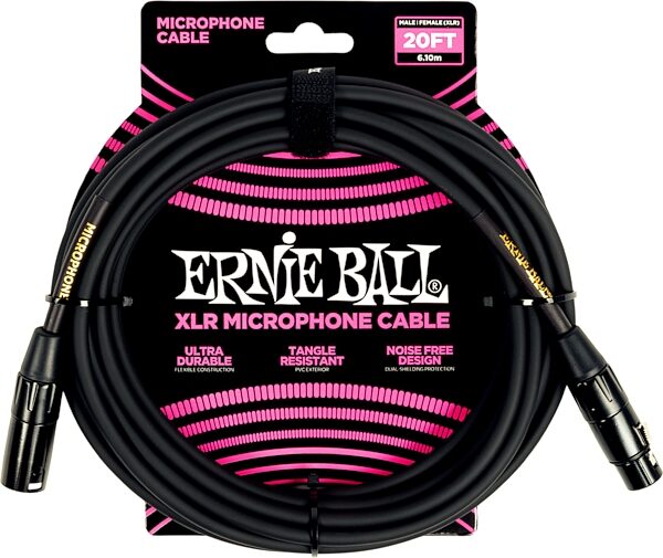 Ernie Ball XLR Microphone Cable, Black, 20 foot, Action Position Back