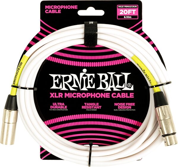 Ernie Ball XLR Microphone Cable, White, 20 foot, Action Position Back