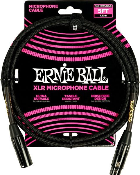 Ernie Ball Braided XLR Microphone Cable, 5 foot, Action Position Back