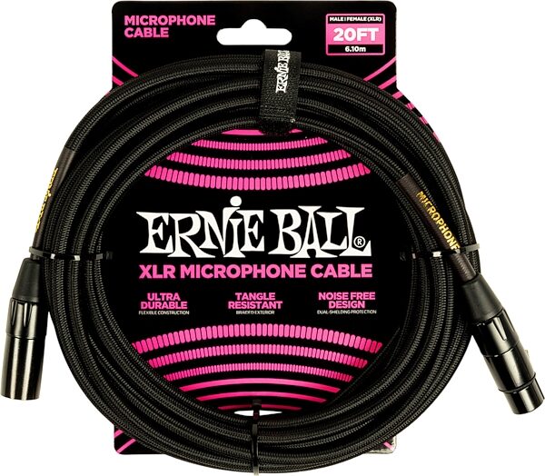 Ernie Ball Braided XLR Microphone Cable, 20 foot, Action Position Back