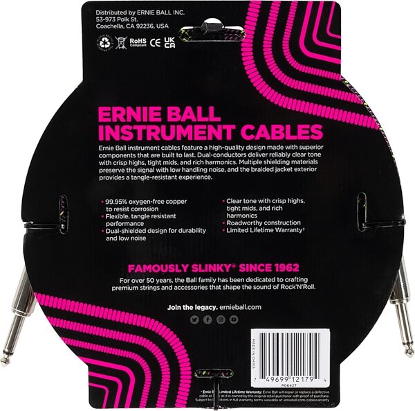 Ernie Ball Braided Instrument Cable, Purple Python, 10 foot, P06427, Action Position Back