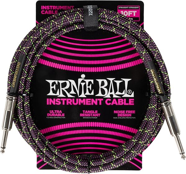 Ernie Ball Braided Instrument Cable, Purple Python, 10 foot, P06427, Action Position Front