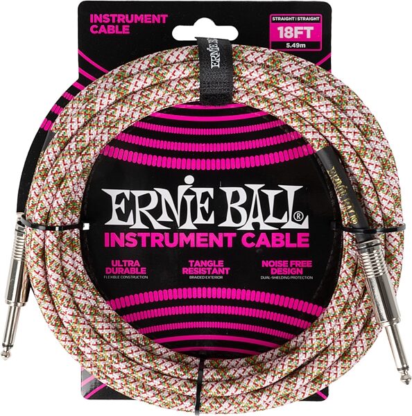 Ernie Ball Braided Instrument Cable, Emerald Argyle, 18 foot, P06430, Action Position Front