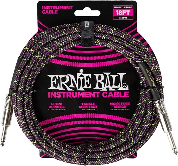 Ernie Ball Braided Instrument Cable, Purple Python, 18 foot, P06431, Action Position Front