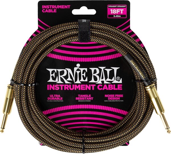 Ernie Ball Braided Instrument Cable, Pay Dirt, 18 foot, P06432, Action Position Front