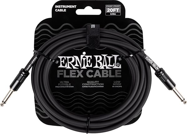 Ernie Ball Flex Instrument Cable, Black, 20 foot, Action Position Back
