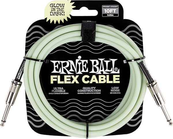 Ernie Ball Flex Instrument Cable, Glow in the Dark, 10 foot, Action Position Front