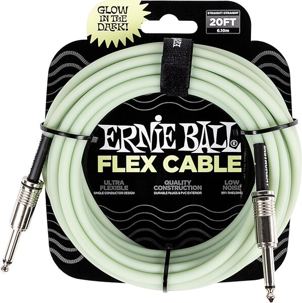 Ernie Ball Flex Instrument Cable, Glow in the Dark, 20 foot, Action Position Front