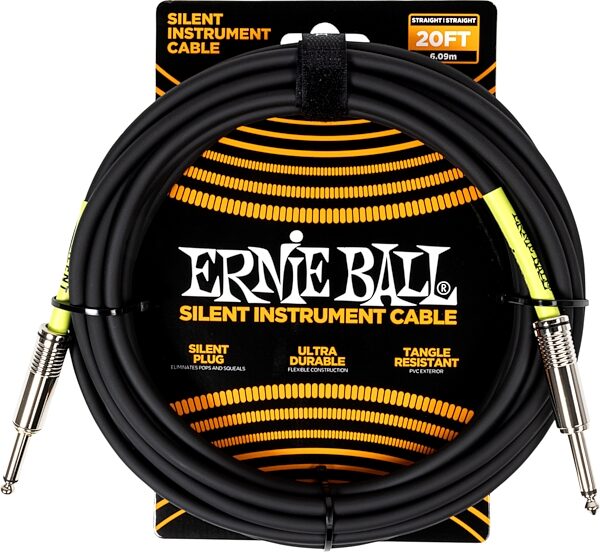 Ernie Ball Silent Instrument Cable, Black, 20 foot, P06473, Action Position Front