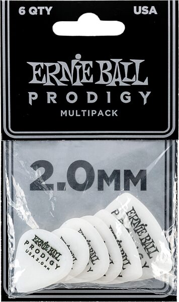 Ernie Ball Prodigy Multi-Pack Guitar Picks (6-Pack), White, 2.0 millimeter, Action Position Back