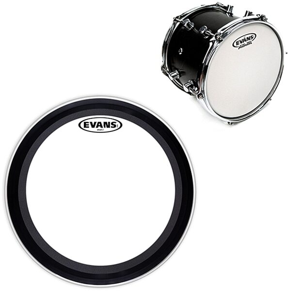 Evans EMAD Clear Bass Drumhead, With Evans G1 Coated Drum Head, 14&quot;, drums