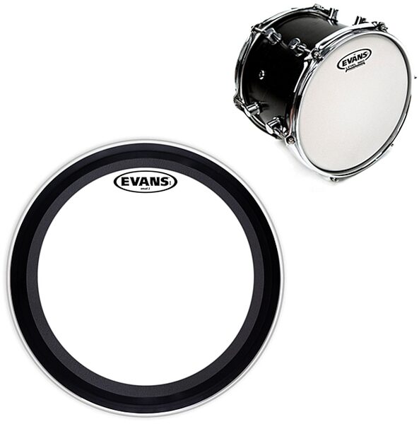Evans EMAD Heavyweight Clear Bass Drumhead, 22 inch, with Evans G1 Coated Drum Head, 14&quot;, drums