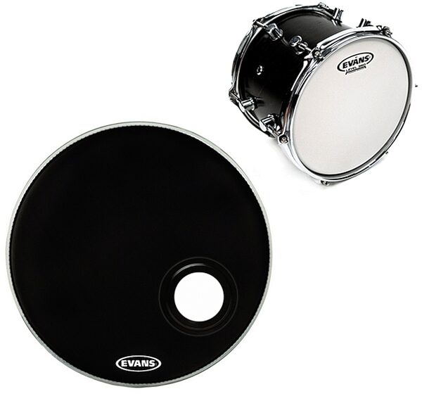 Evans REMAD Resonant Bass Drumhead, Black, 22 inch, with Evans G1 Coated Drum Head, 14&quot;, drums