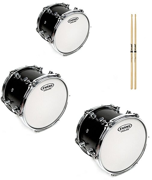 Evans G2 Coated Drumhead, 10 inch, 12 inch, 14 inch, Fusion Tom Pack, with Drumsticks, evans