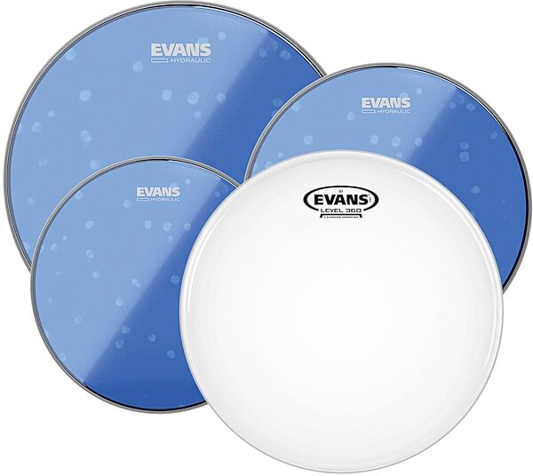 Evans Blue Hydraulic Tom Drumhead Pack, 10 inch, 12 inch, 16 inch, with 14&quot; Snare Head, pack