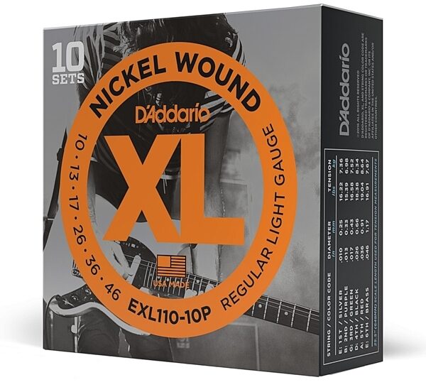 D'Addario EXL110 XL Electric Guitar Strings (Regular Light, 10-46), 10-Pack, main
