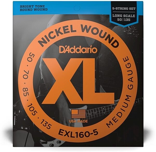 D'Addario EXL1605 XL 5-String Nickel Wound Bass Strings (Medium, Long), New, view