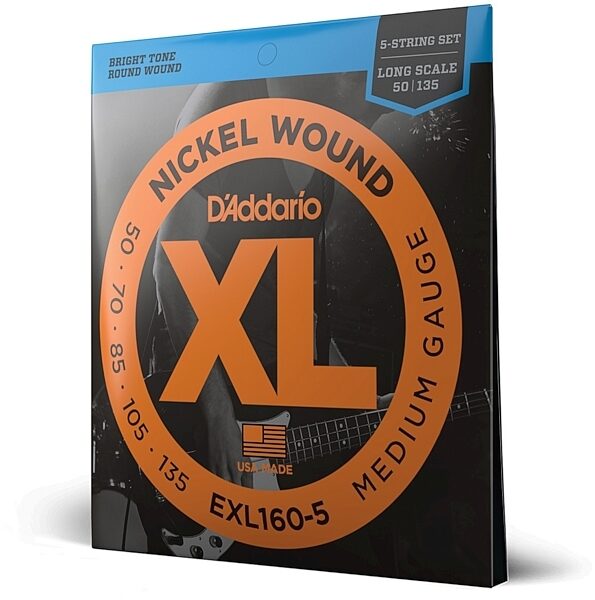 D'Addario EXL1605 XL 5-String Nickel Wound Bass Strings (Medium, Long), New, main