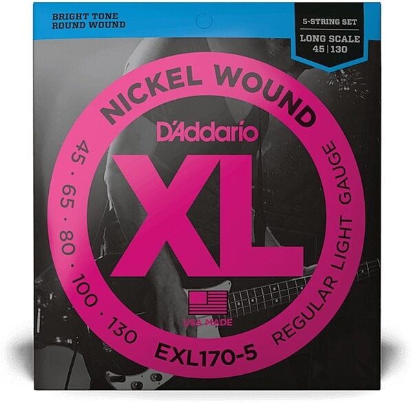 D'Addario EXL1705 XL 5-String Nickel Wound Bass Strings (Regular Light, Long), New, view