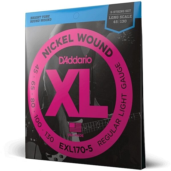 D'Addario EXL1705 XL 5-String Nickel Wound Bass Strings (Regular Light, Long), New, main