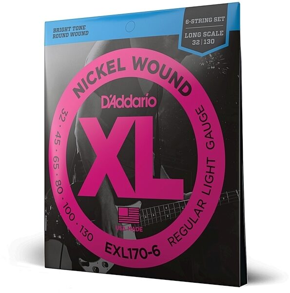 D'Addario EXL170-6 XL Nickel Wound 6-String Bass Strings (Regular Light, Long), New, main