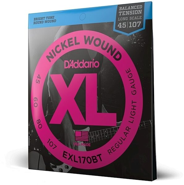 D'Addario EXLBT Balanced Tension Nickel Wound Electric Bass Strings, 45-107, EXL170BT, Regular Light, main
