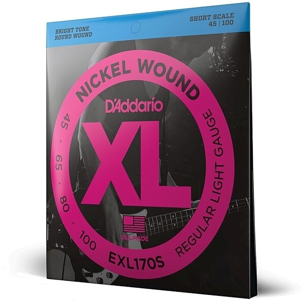 D'Addario EXL170S Nickel Wound Bass Strings (Light, Short Scale), New, main