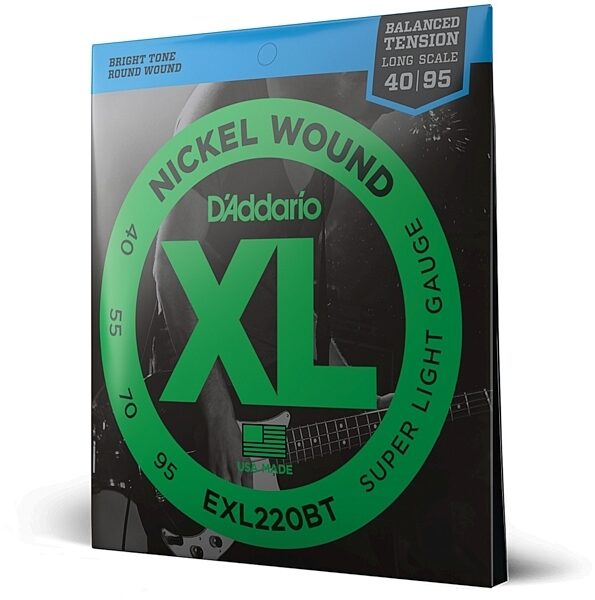 D'Addario EXLBT Balanced Tension Nickel Wound Electric Bass Strings, 40-95, EXL220BT, Super Light, main