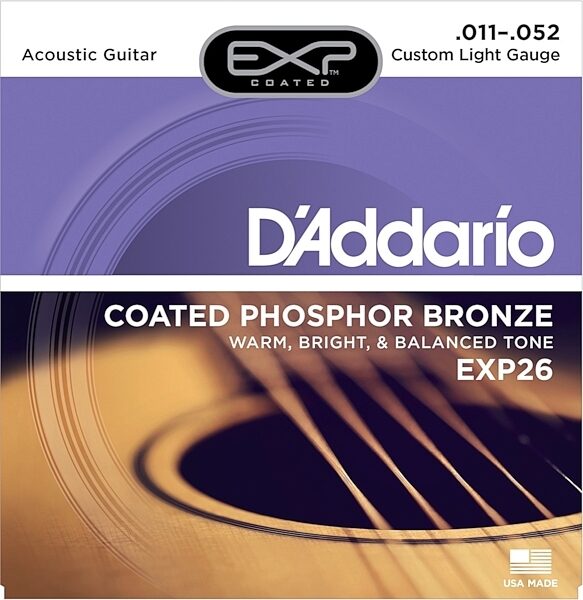 D'Addario EXP Coated Phosphor Bronze Acoustic Guitar Strings, EXP26