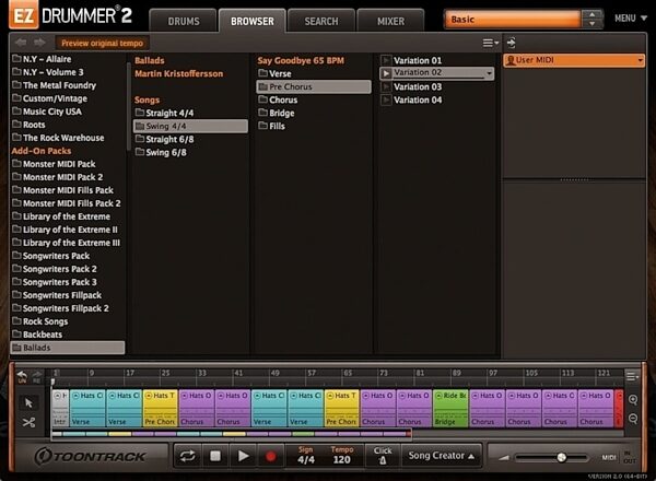 Toontrack EZ Drummer 2 Software, Screenshot - Browser
