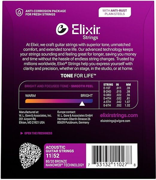 Elixir Nanoweb Acoustic Guitar Strings, 11-52, 11027, Custom Light, View3