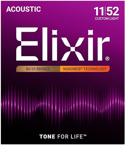 Elixir Nanoweb Acoustic Guitar Strings, 11-52, 11027, Custom Light, Main