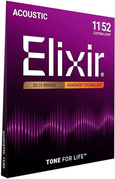Elixir Nanoweb Acoustic Guitar Strings, 11-52, 11027, Custom Light, View2